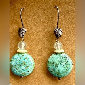 Chic Turquoise and Silver Leaf Earrings